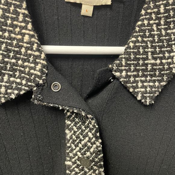 Tory Burch Merino Wool Black Knit Tweed Collar Polo Top Womens Large AS IS - Picture 4 of 10